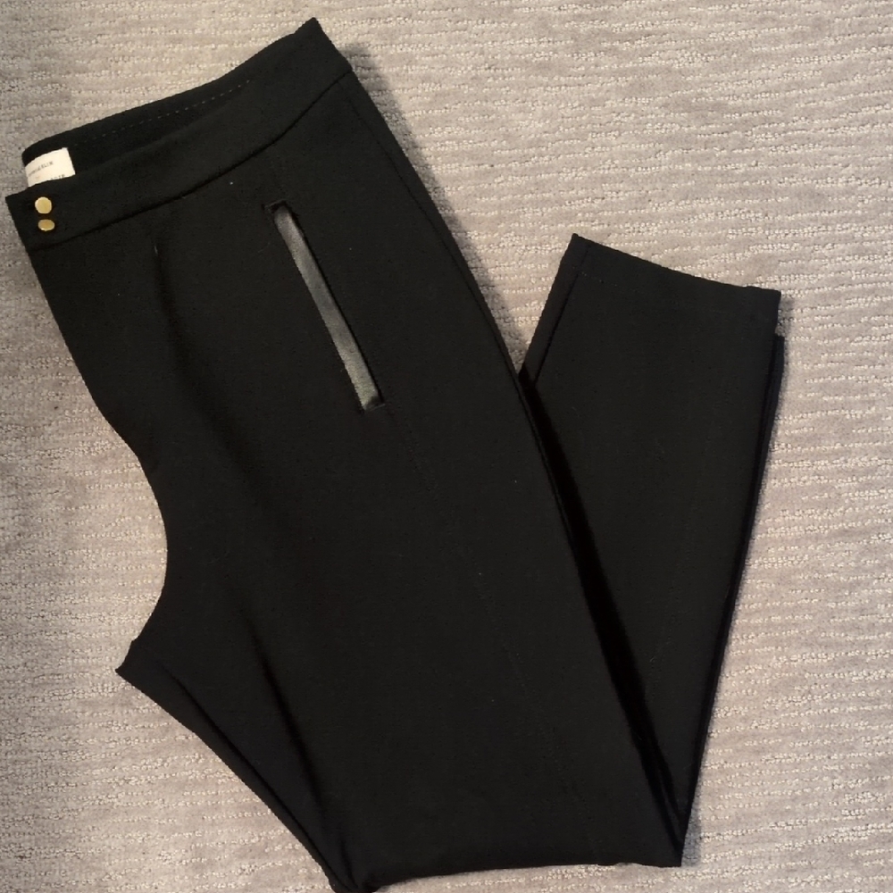NWOT Anthropologie Black Slim Pants with Gold Button